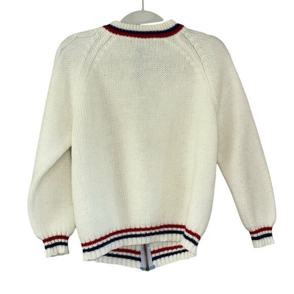 Grandpa Sweater Americana White Red Blue Women’s S/M Preppy Old Money Costal - Picture 4 of 11